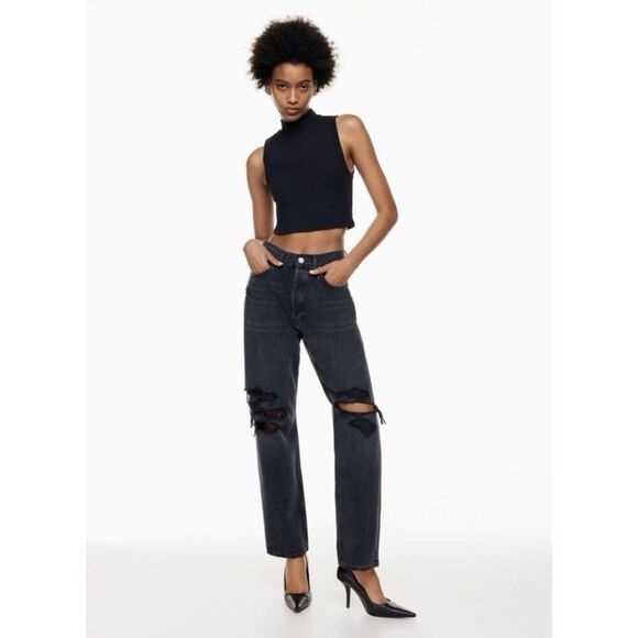 AGOLDE Denim - AGOLDE 90’s High Rise Straight Legs Jeans Size 25 Black Wash Distressed